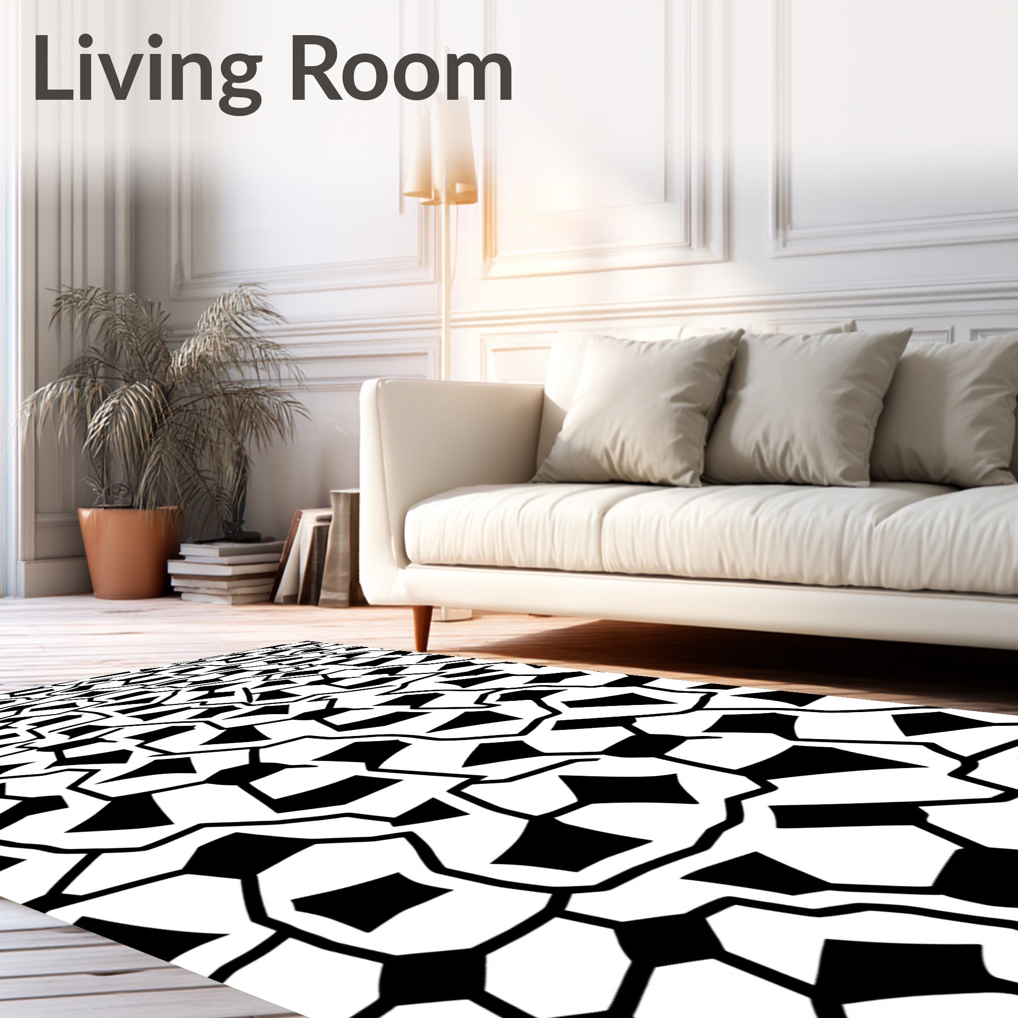 Black White Geometric Tessellation Rug