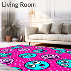 Pink Teal Smiley Faces Polka Dot Rug