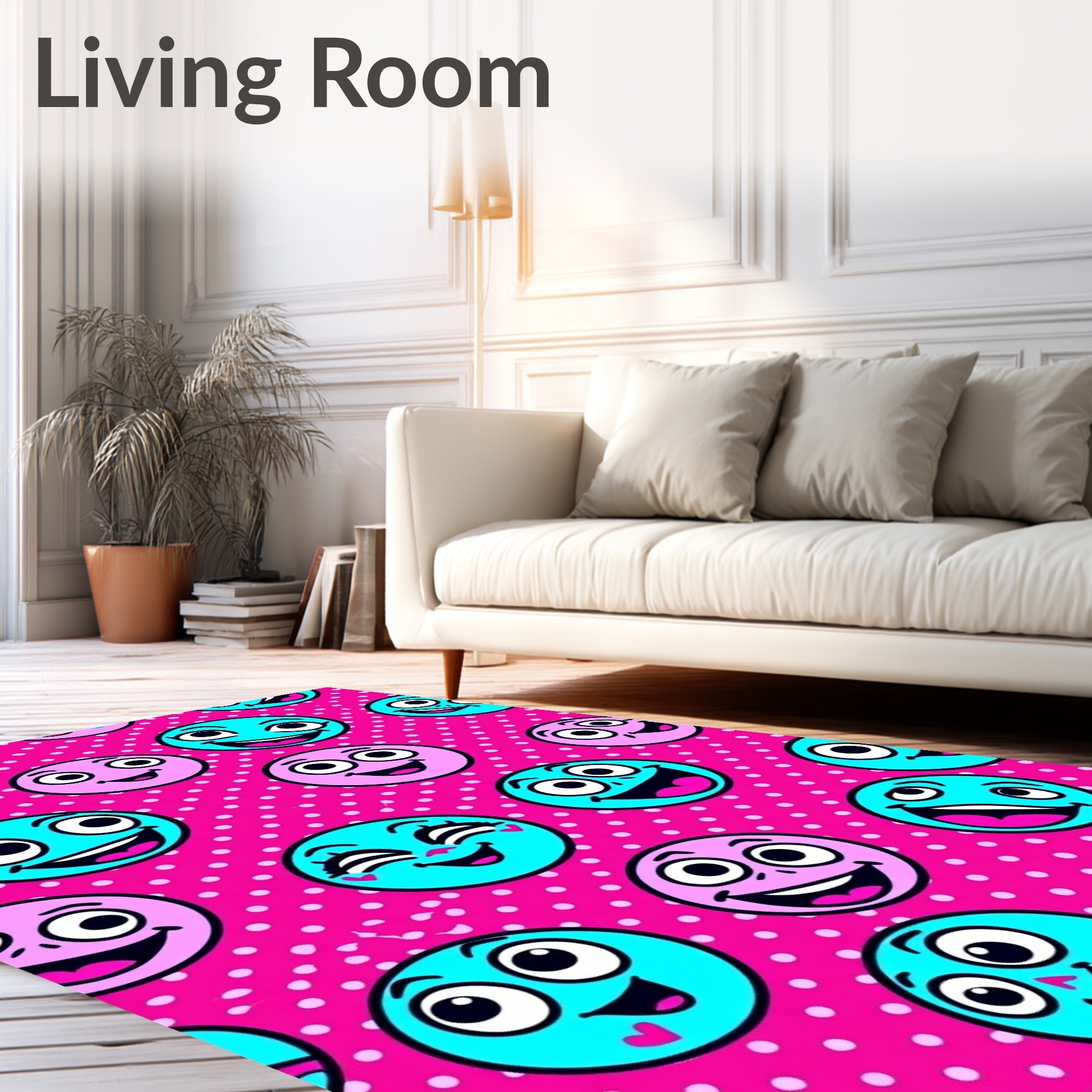 Pink Teal Smiley Faces Polka Dot Rug