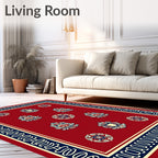 Crimson Red Crest Medallion Border Rug