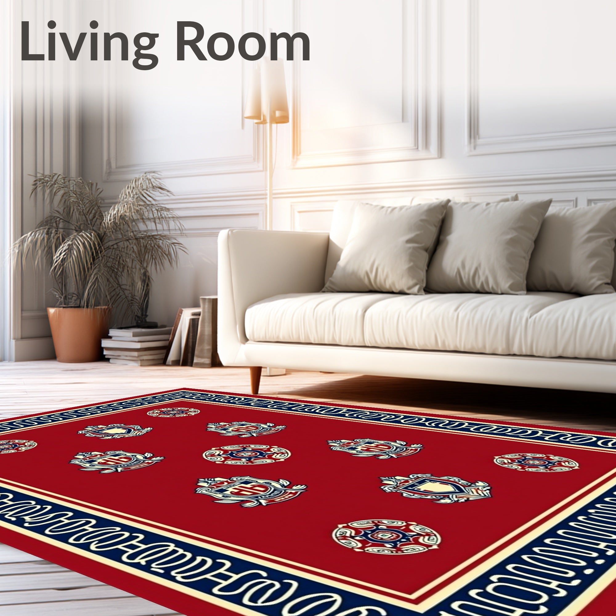 Crimson Red Crest Medallion Border Rug