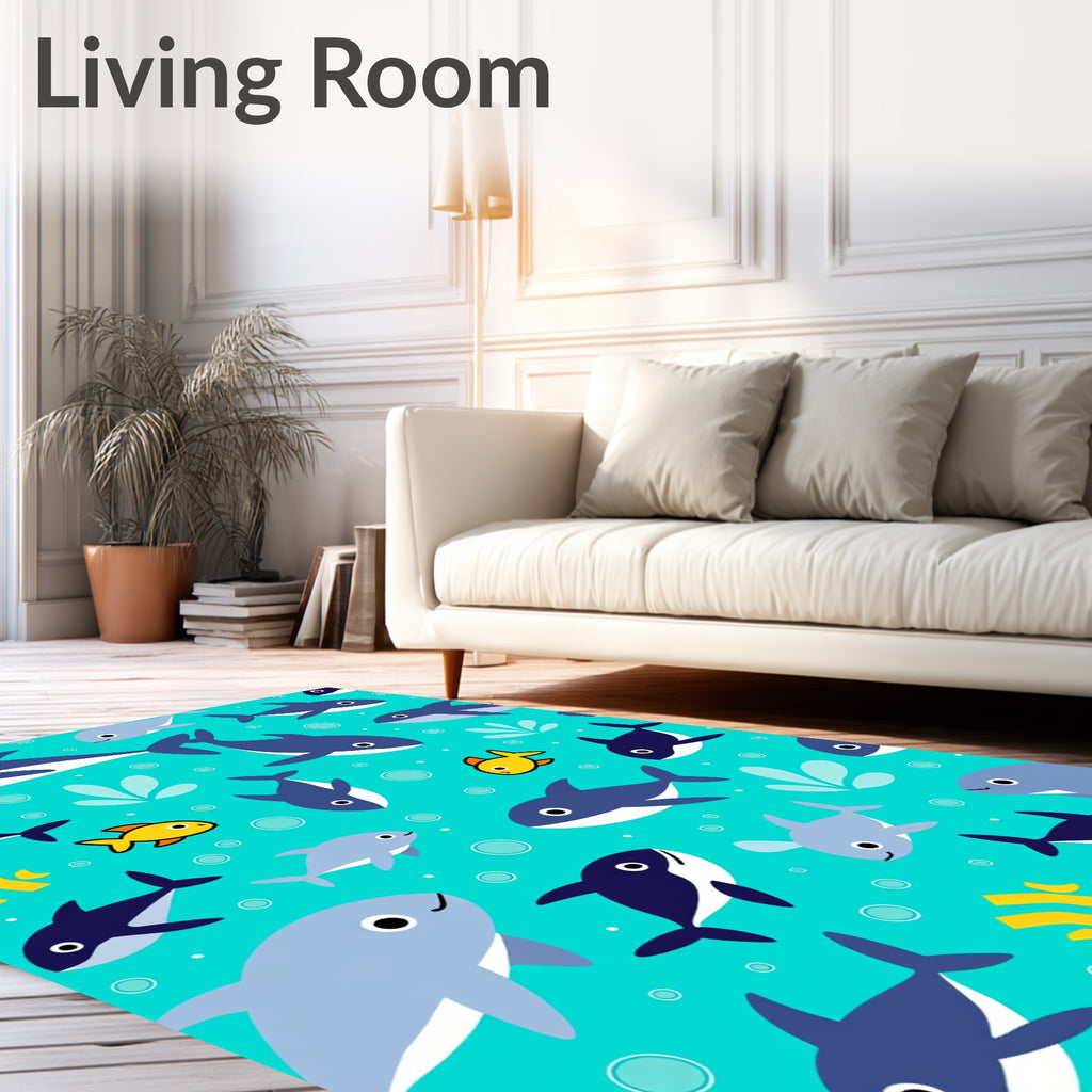 Teal Water Sea Creature Friends Rug