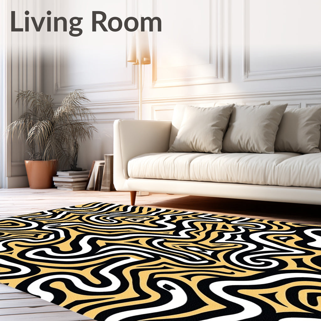 Bold Black Yellow Swirl Maze Rug