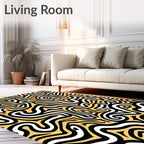 Bold Black Yellow Swirl Maze Rug