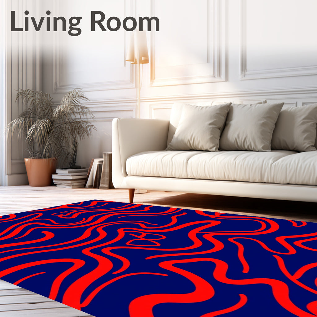 Crimson Wavy Lines Blue Field Rug