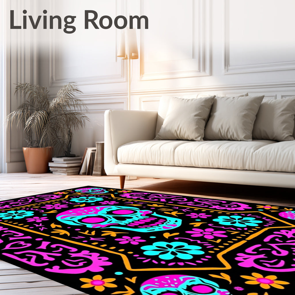 Vibrant Teal Pink Sugar Skull Rug