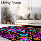 Vibrant Teal Pink Sugar Skull Rug