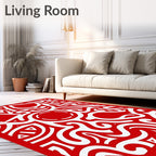 Bold Red White Abstract Organic Flow Rug