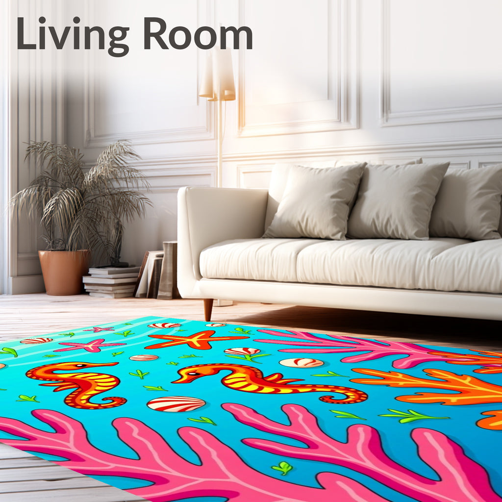 Coral Sea Seahorse Stars Marine Life Rug