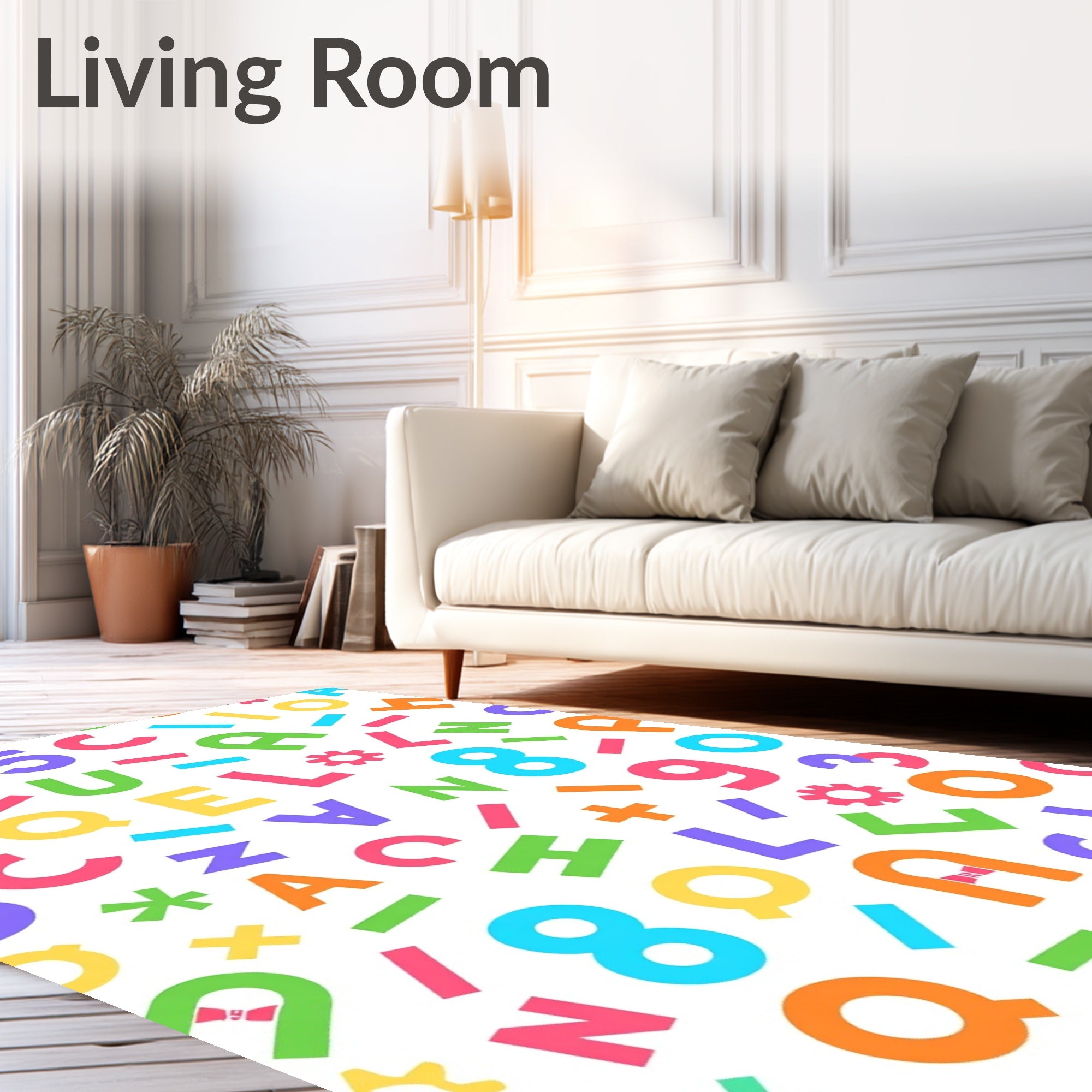 Colorful Alphabet and Number Collage Rug