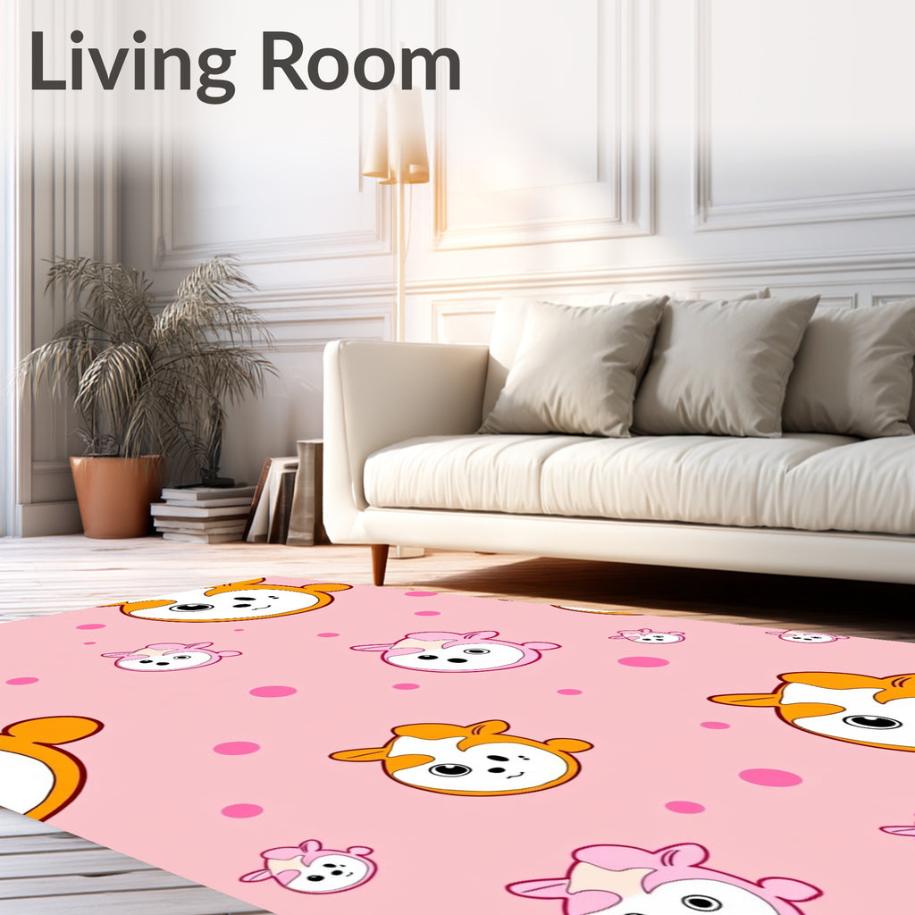 Whimsical Pink Orange Animal Dots Rug