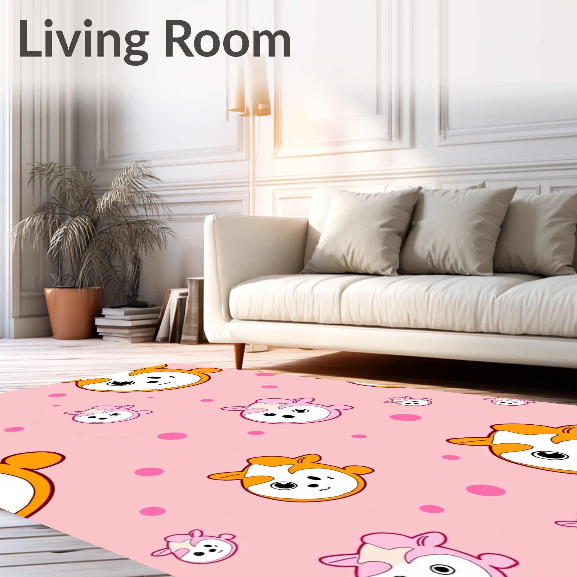 Whimsical Pink Orange Animal Dots Rug