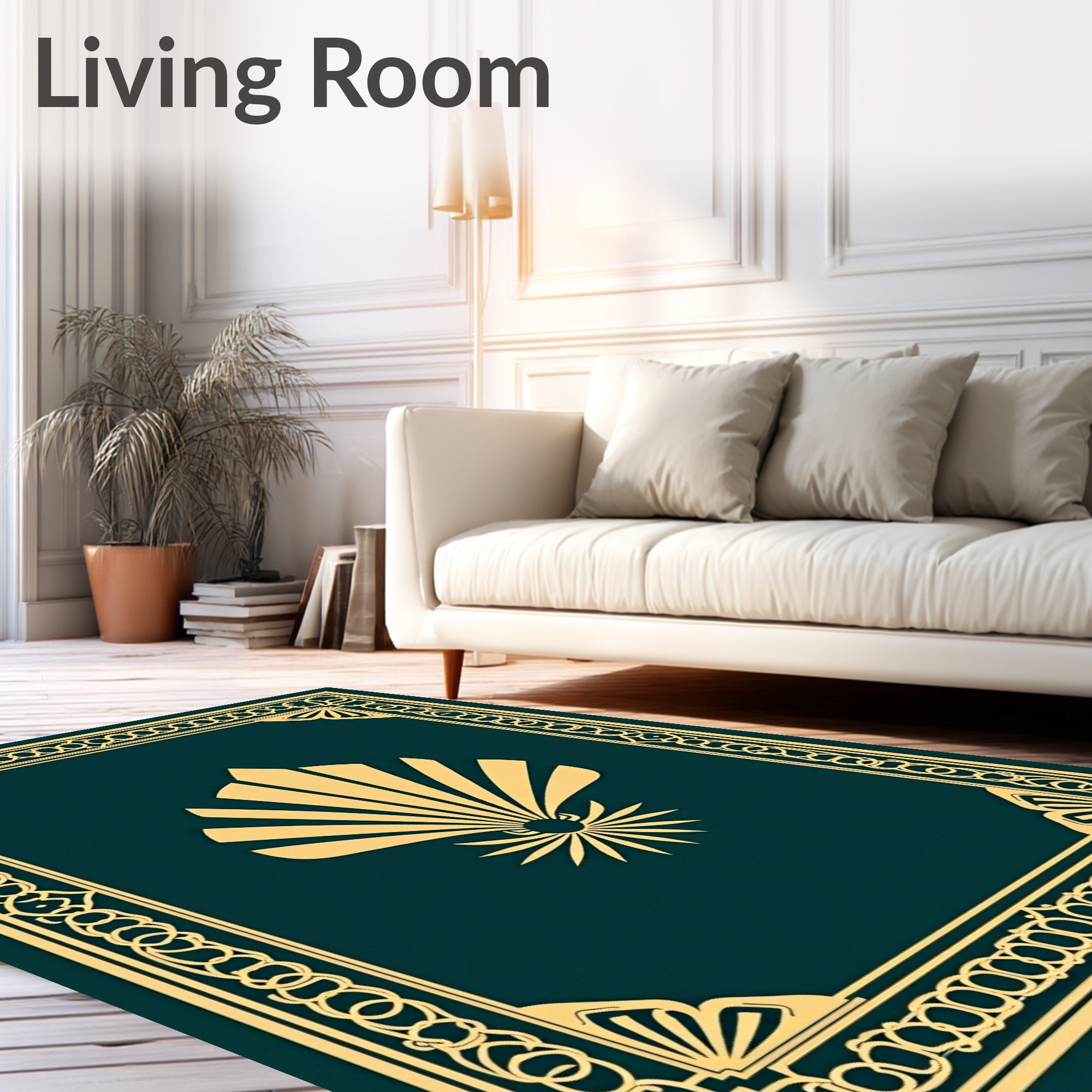 Royal Gold Fan Border Teal Rug