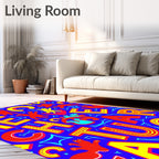 Vibrant Red Yellow Characters Playful Rug