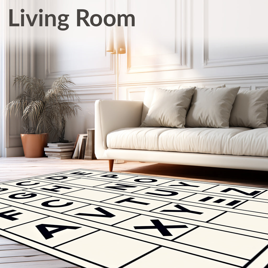 Bold Black Alphabet Grid Rug