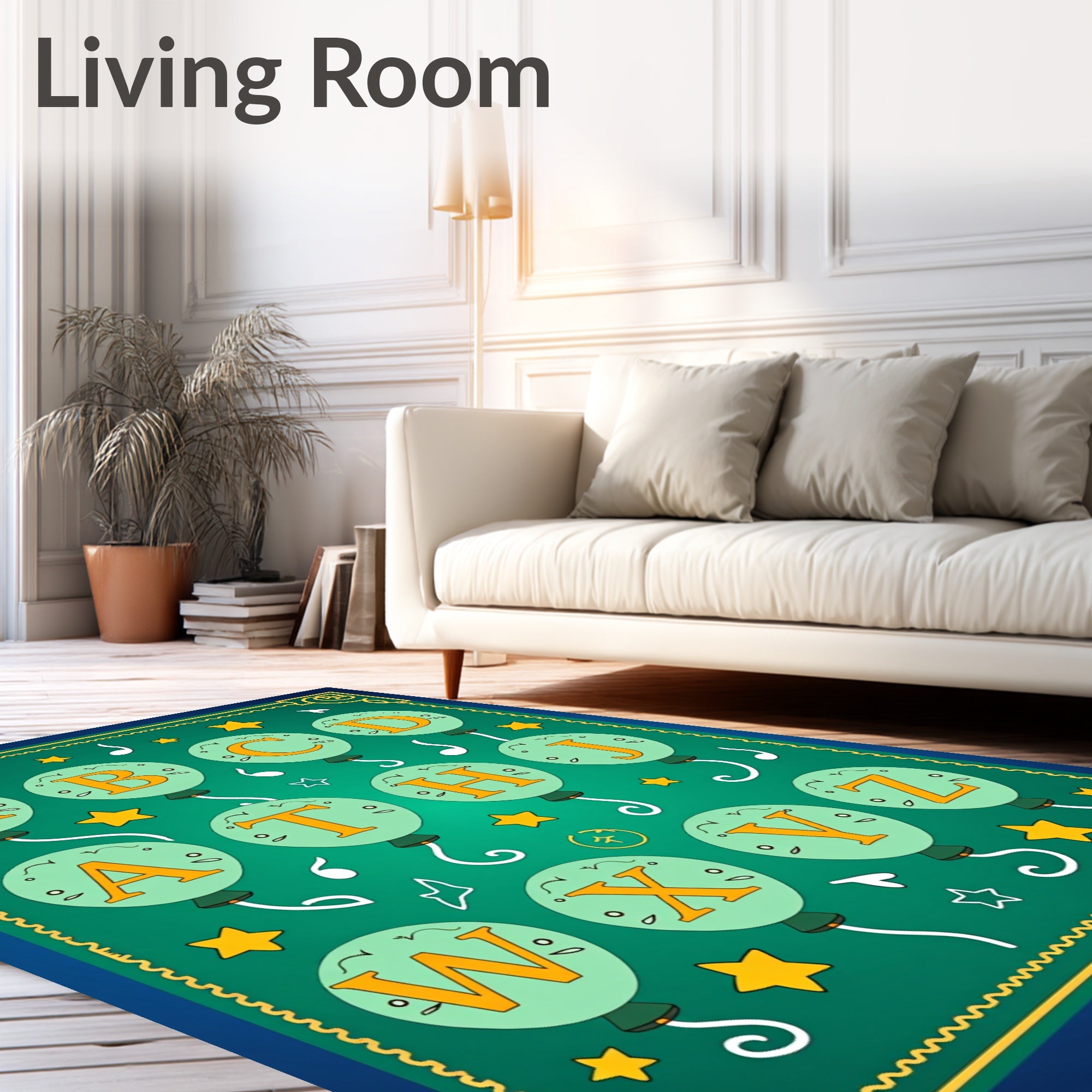 Whimsical Alphabet Balloons With Stars Rug