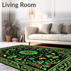 Vibrant Red Green Floral Medallion Rug