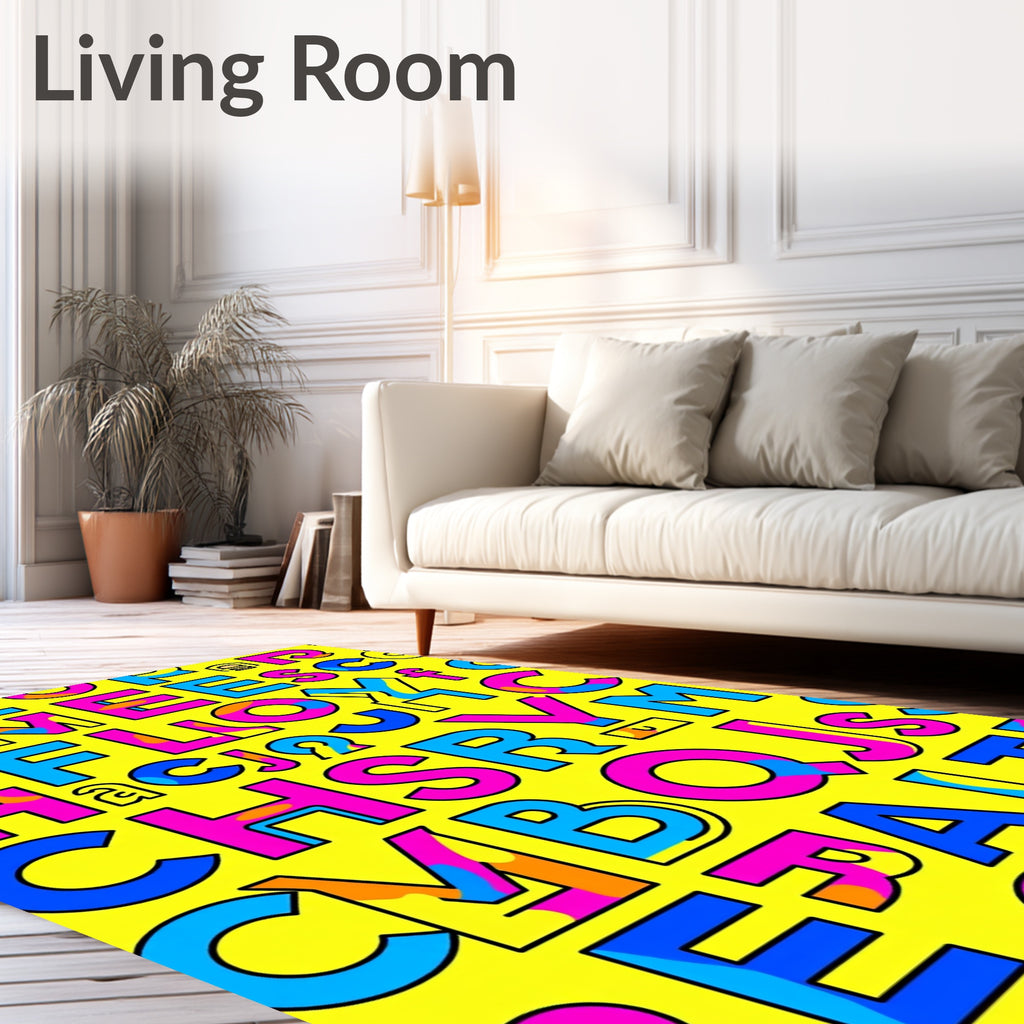 Bold Alphabet Soup Yellow Rug