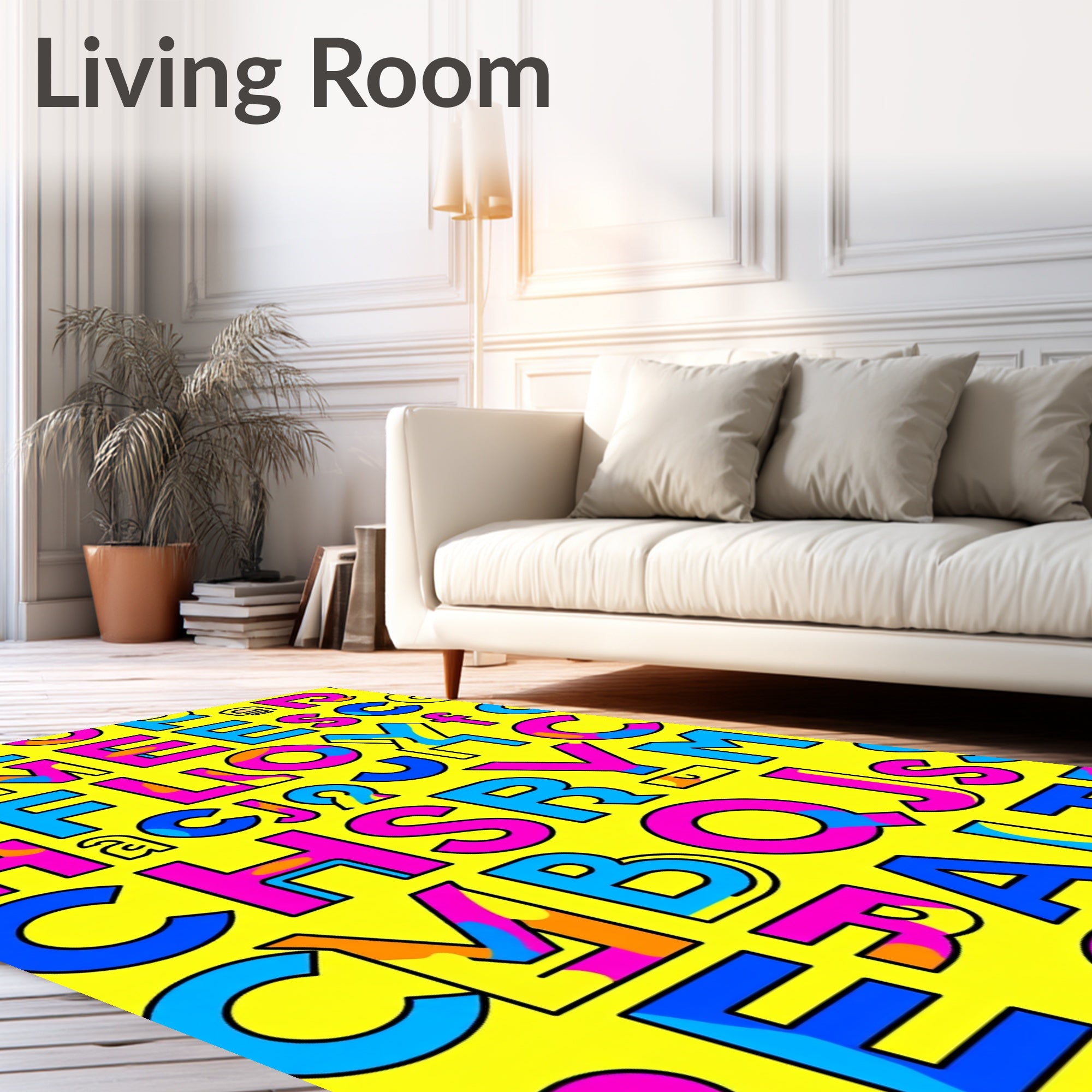 Bold Alphabet Soup Yellow Rug