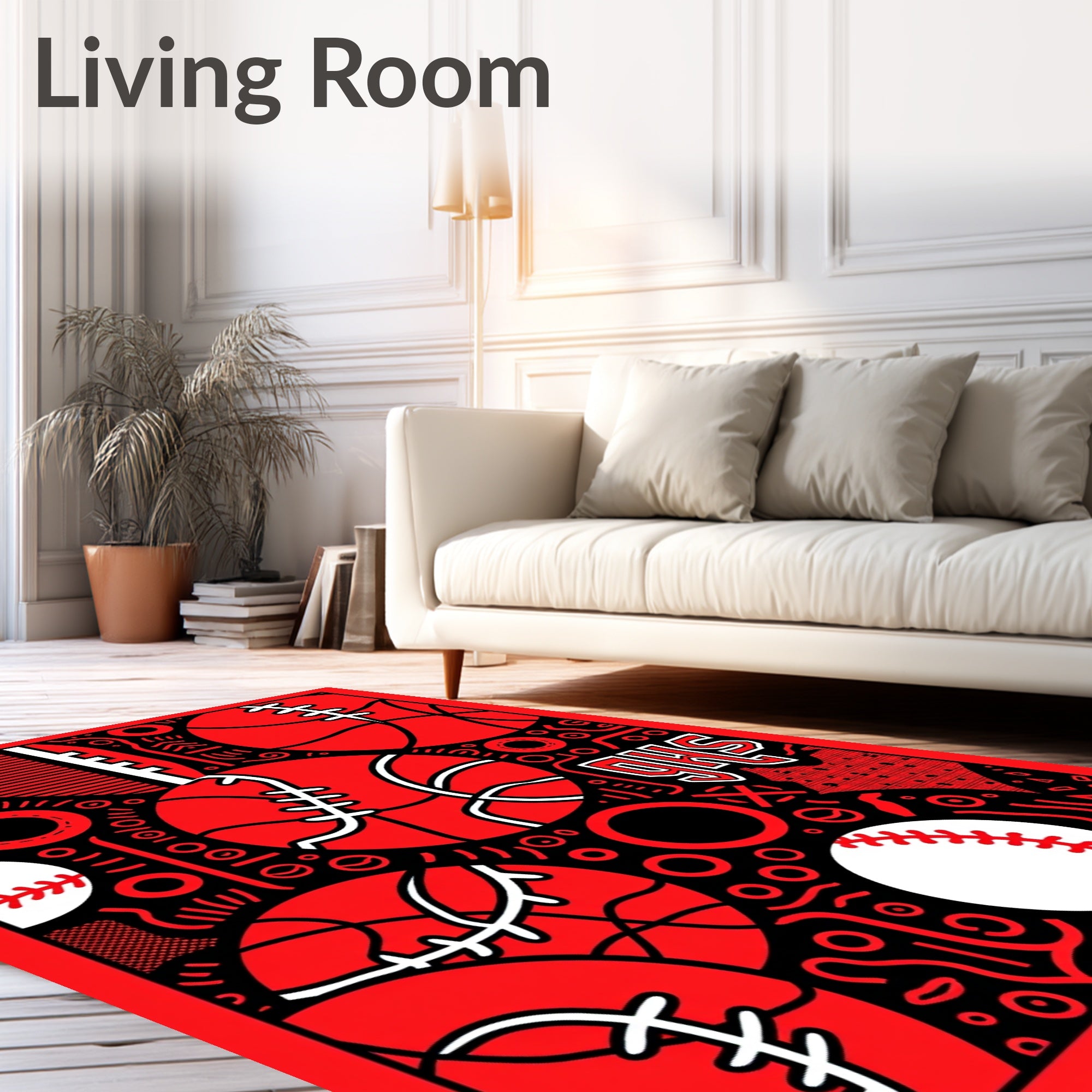 Bold Red Sports Collage Rug
