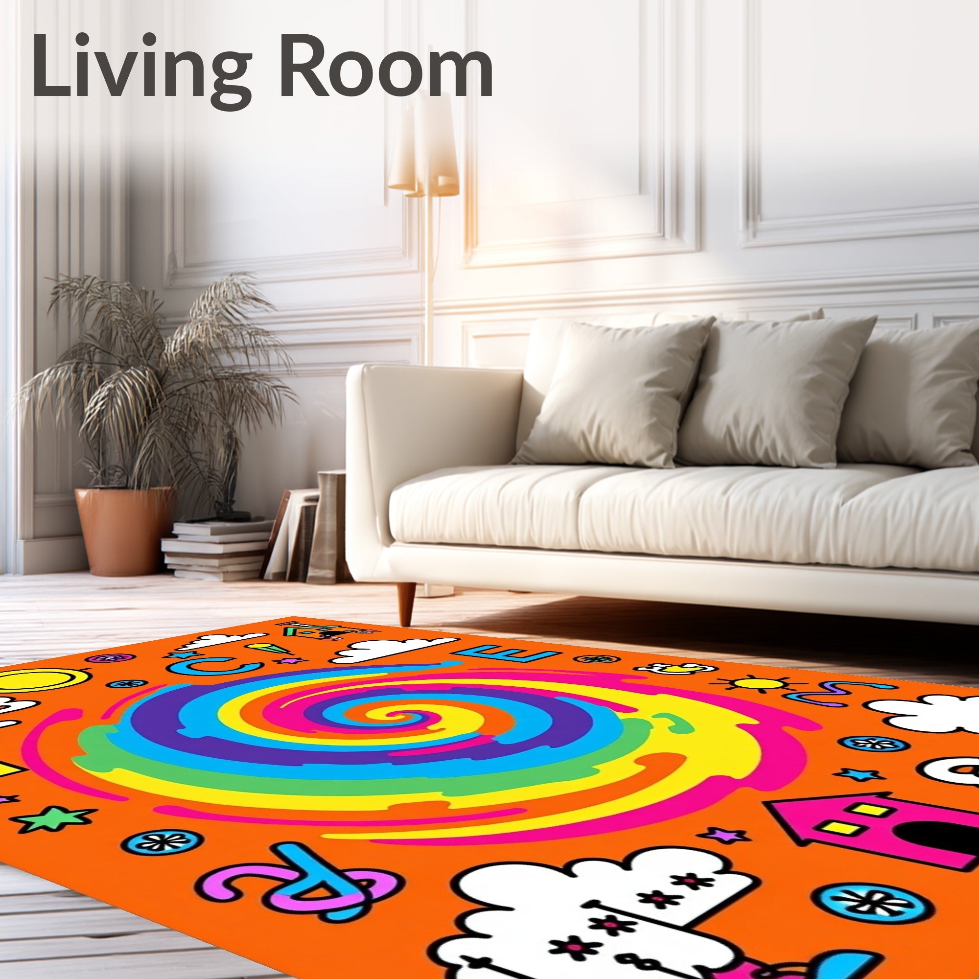 Psychedelic Swirl Rainbow Collage Rug