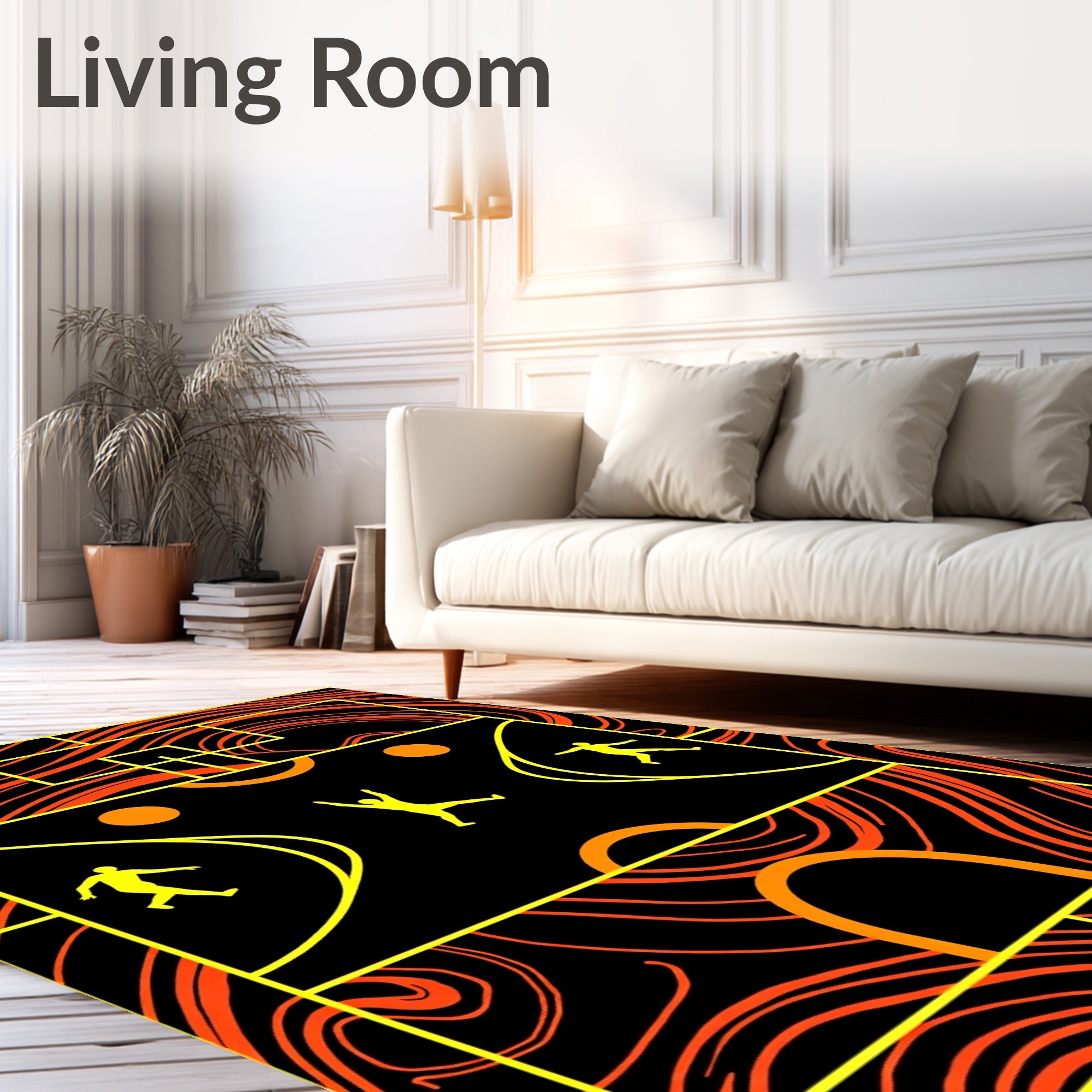 Abstract Orange Swirl Yellow Figures Rug