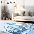 Coastal Lighthouse Sailboat Harbor Scene Rug