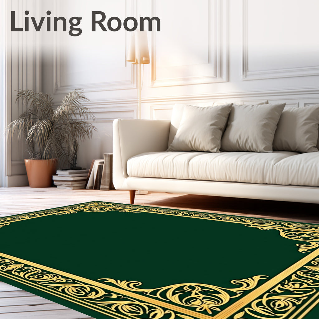 Golden Emerald Flourish Ornament Frame Rug