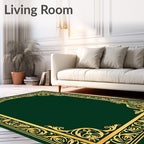 Golden Emerald Flourish Ornament Frame Rug
