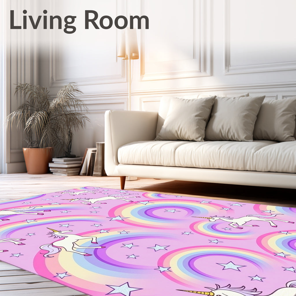 Whimsical Unicorn Rainbow Stars Rug