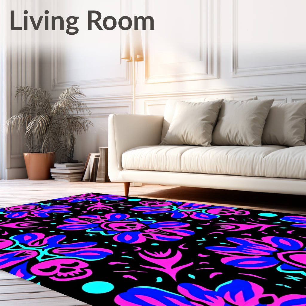 Vibrant Skull Floral Kaleidoscope Rug