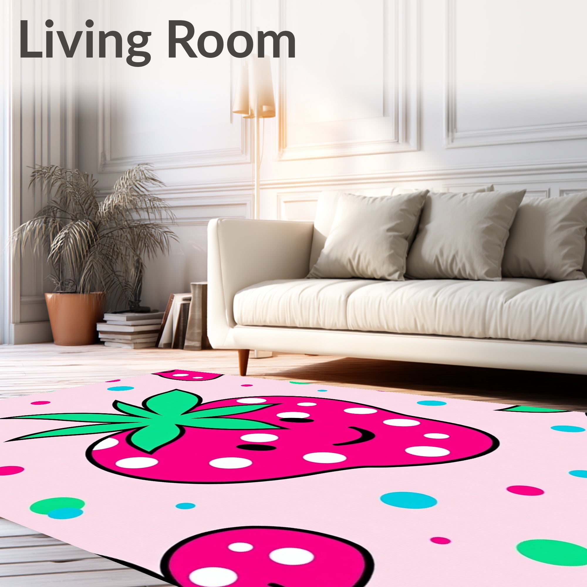 Happy Strawberry Polka Dot Sprinkle Rug