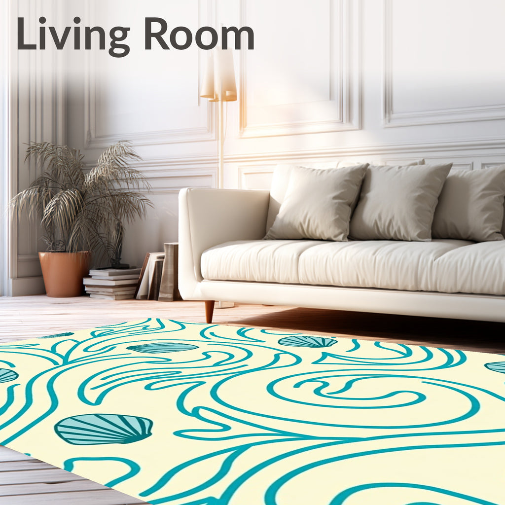 Coastal Blue Seashell Swirls Rug