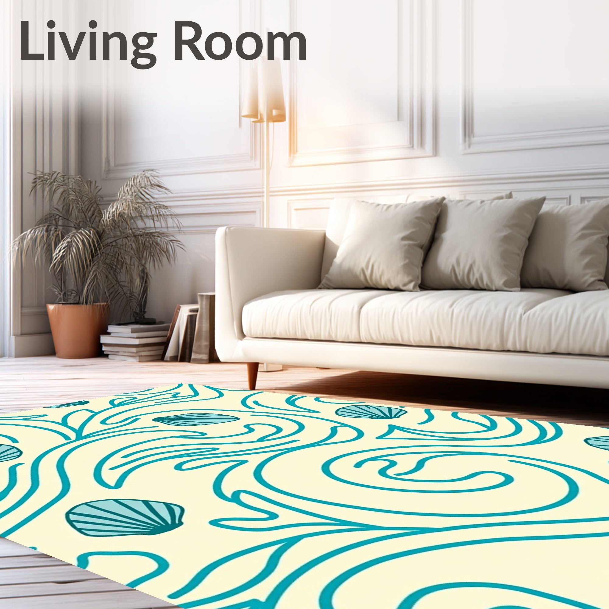 Coastal Blue Seashell Swirls Rug