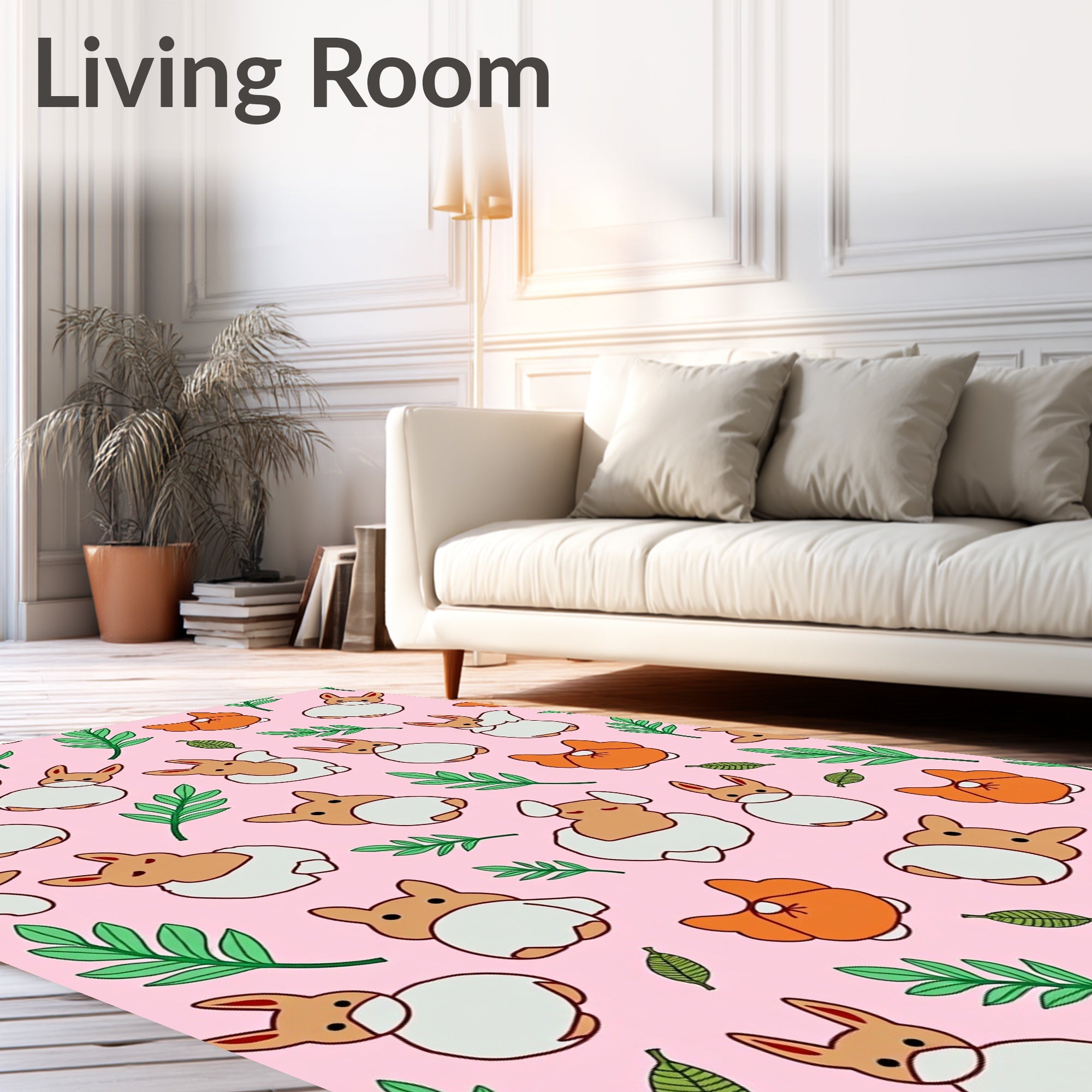 Whimsical Corgi Carrot Spring Garden Rug