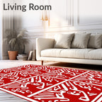 Bold Red White Stylized Hieroglyphics Rug