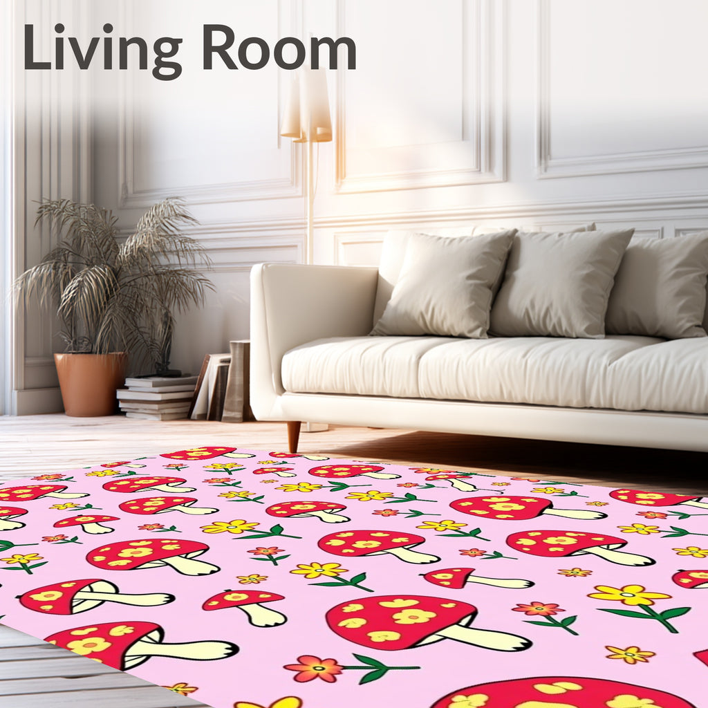 Whimsical Red Mushroom Floral Blend Rug