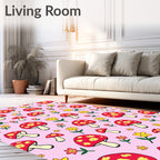 Whimsical Red Mushroom Floral Blend Rug