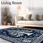 Deep Blue Celestial Tree Border Rug