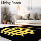 Bold Yellow Geometric Emblem Black Rug