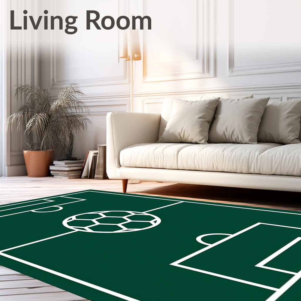 Green Soccer Field Football Ball Rug
