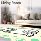 Cute White Cat Mint Bubble Background Rug