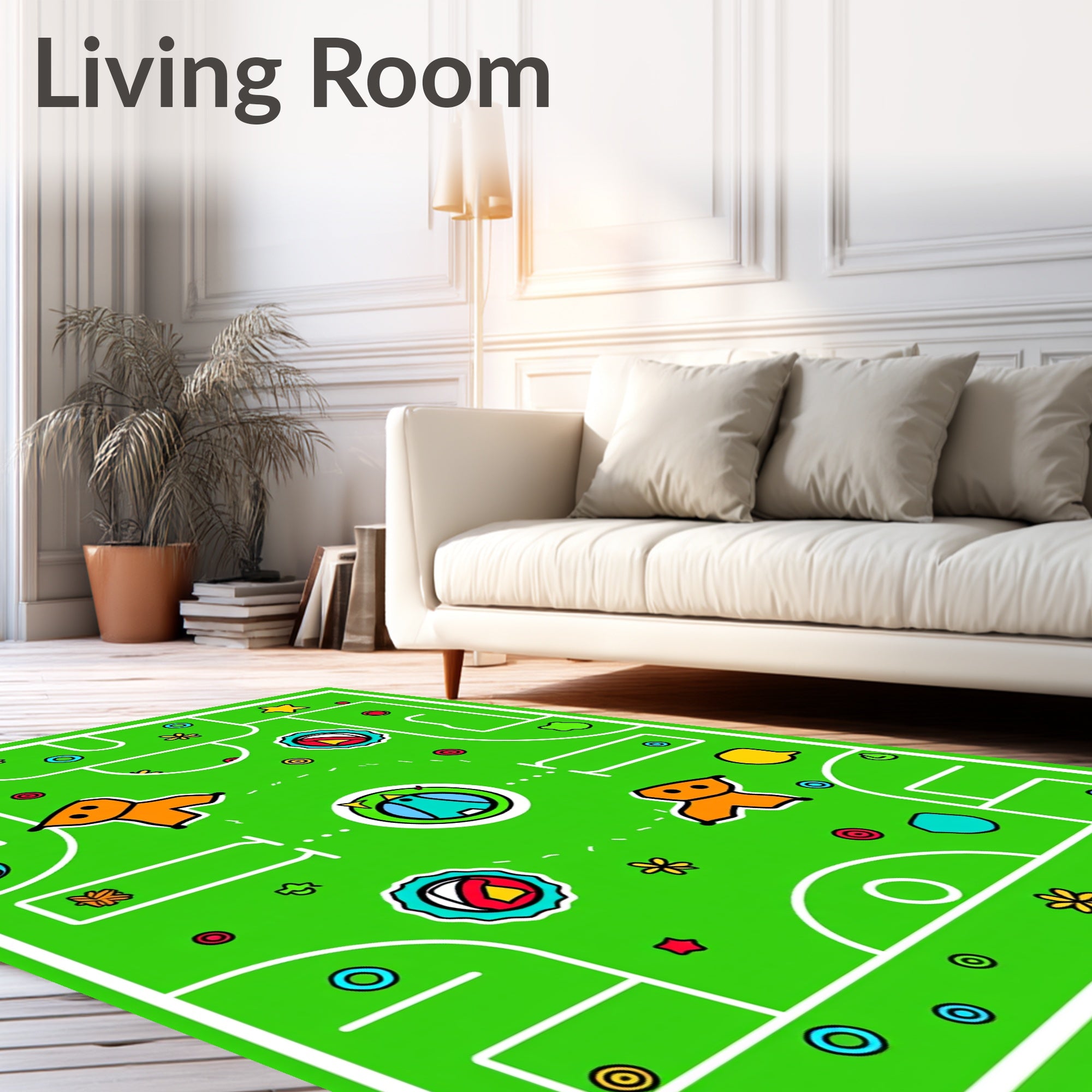 Whimsical Green Field Playful Characters Rug