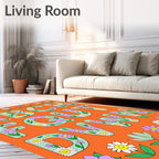 Groovy Floral Alphabet Orange Rug