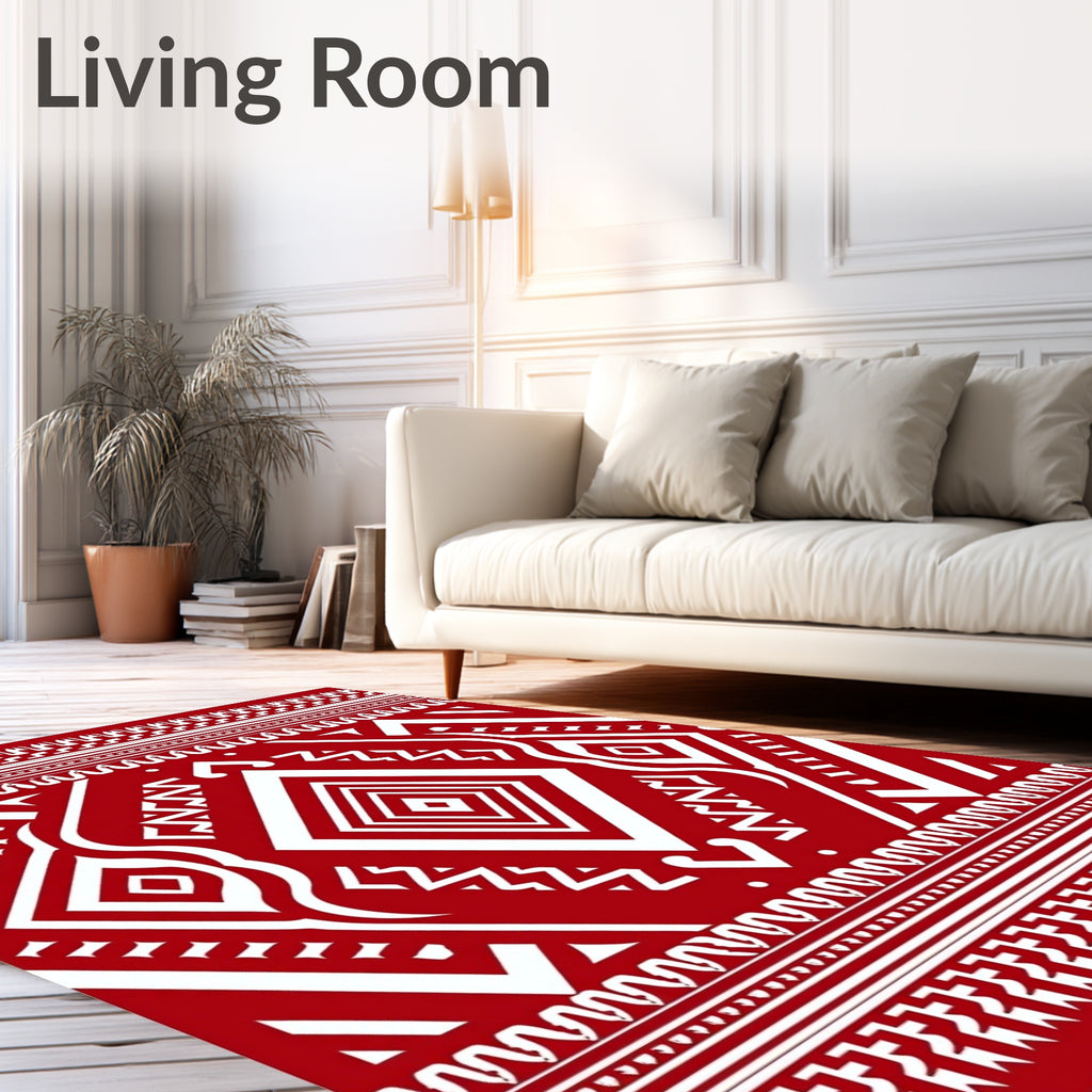 Bold Crimson Geometric Diamond Motif Rug