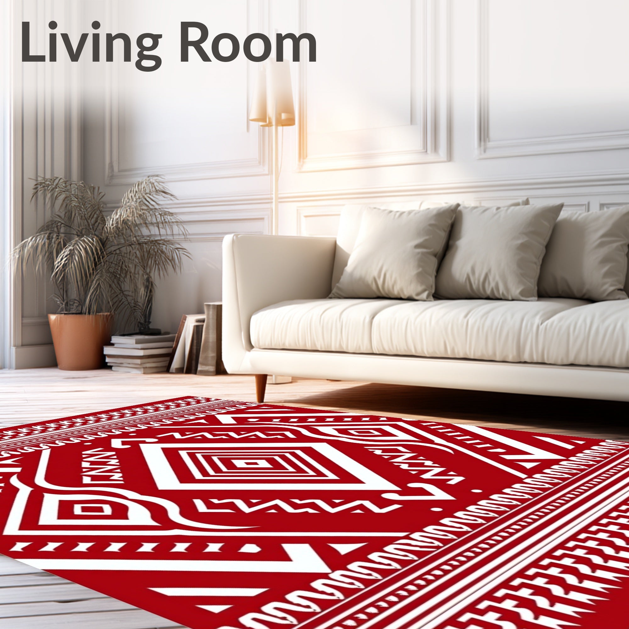 Bold Crimson Geometric Diamond Motif Rug