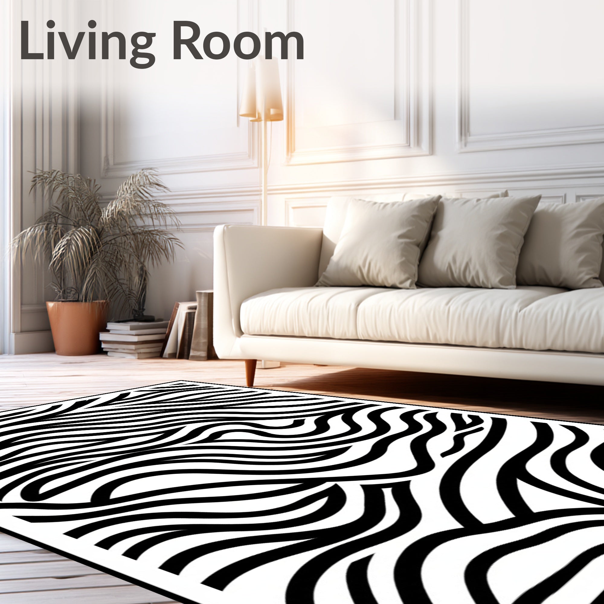 Bold Black and White Wavy Lines Rug