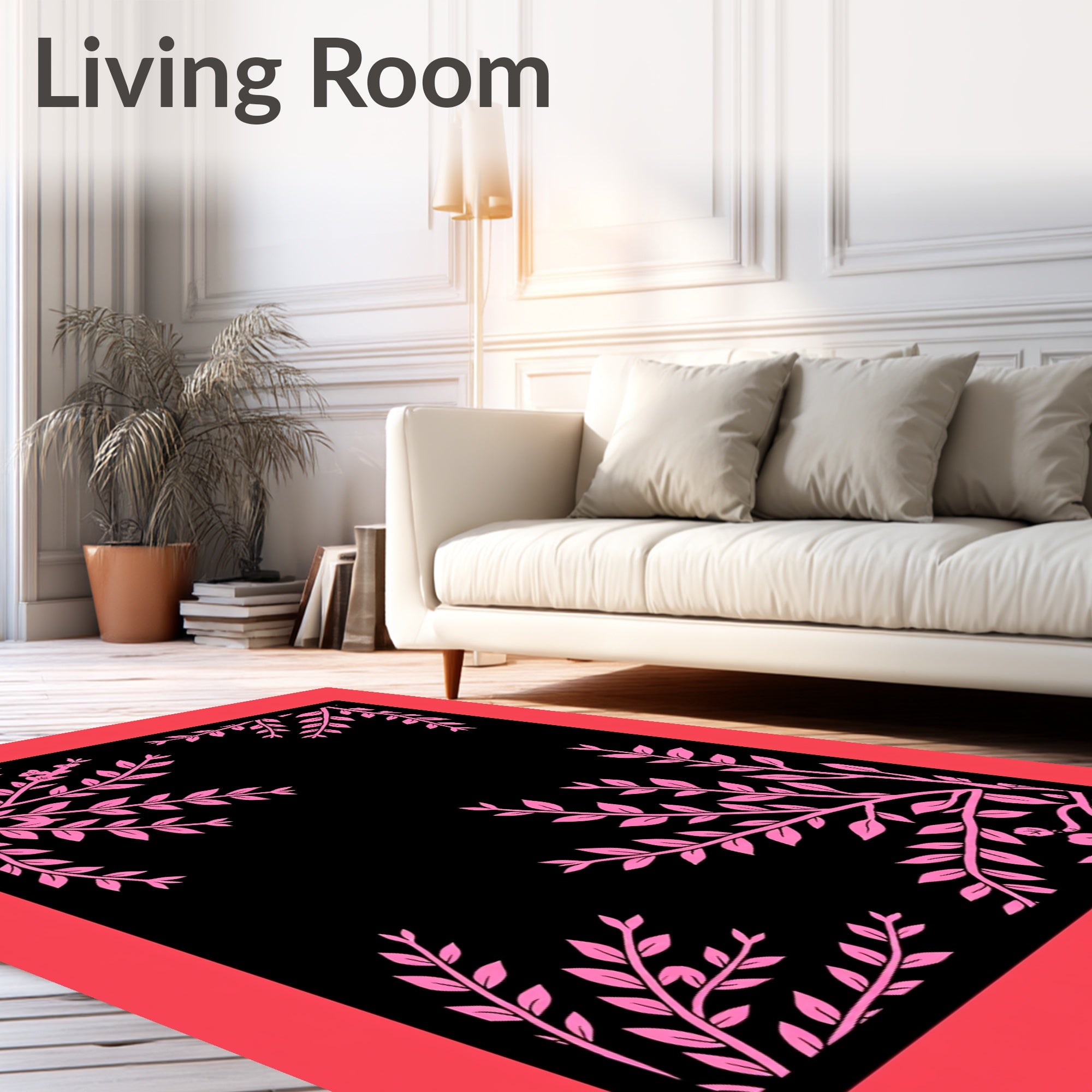Pink Floral Branch Corner Accents Rug