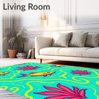 Coral Pink Yellow Ocean Waves Rug