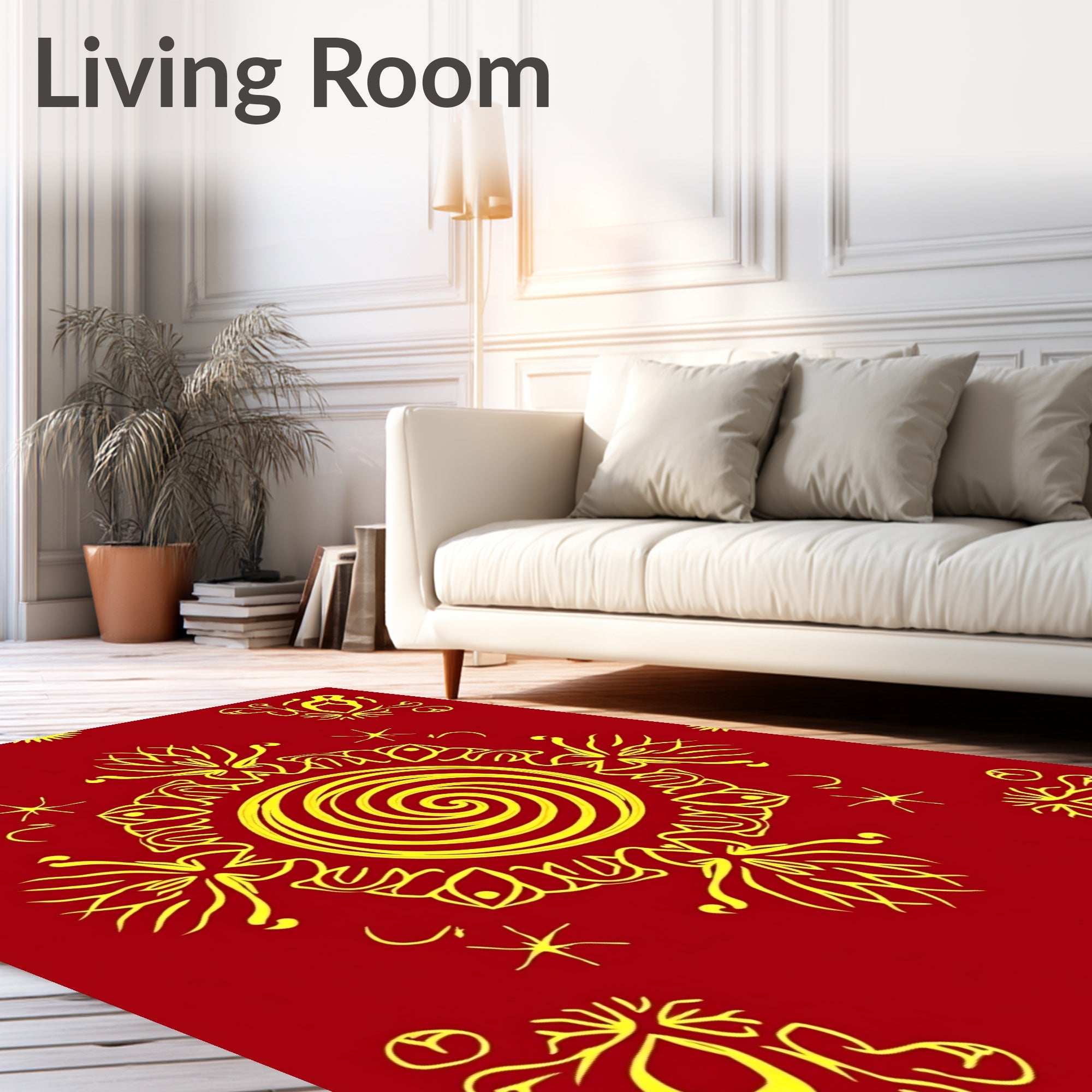 Crimson Sun Swirl Medallion Rug